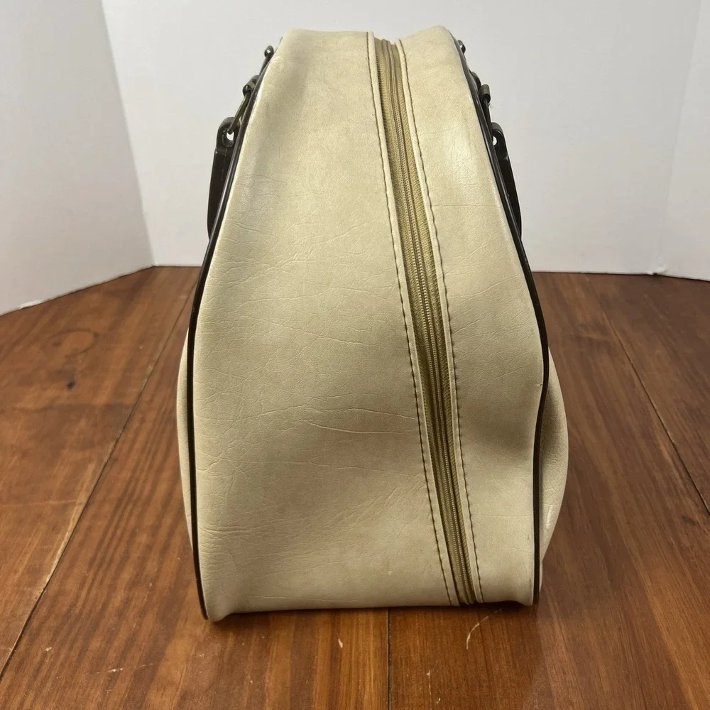 Vintage Brunswick Bowling Ball Bag Retro Striped Cream Brown Tan 1970s